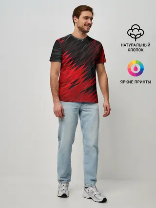 Мужская базовая футболка / ЧЁРНО КРАСНЫЕ КРАСКИ | RED BLACK STRIPES