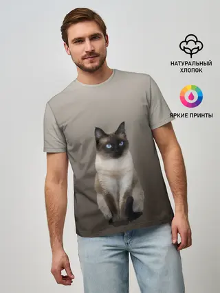 Мужская базовая футболка / Сиамский кот голубые глаза