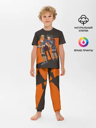 Детская пижама с брюками / Karasuno оранжевая полоса