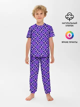 Детская пижама с брюками / Синие острые узоры