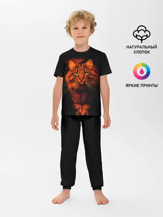 Детская пижама с брюками / Рыжий кот