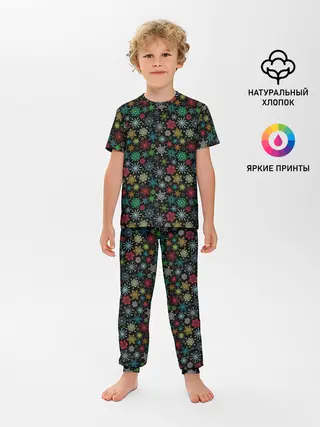 Детская пижама с брюками / Разноцветные Снежинки