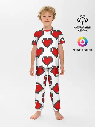 Детская пижама с брюками / Пиксельные сердечки