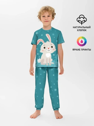 Детская пижама с брюками / Новогодний зайчик