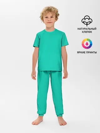 Детская пижама с брюками / Бискайский зеленый без рисунка