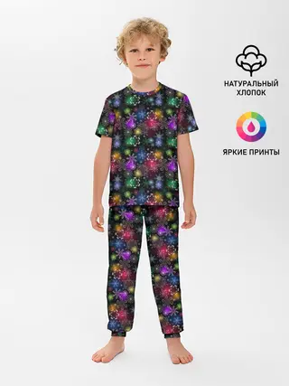 Детская пижама с брюками / Снежинки в разных цветах