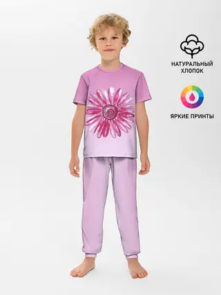 Детская пижама с брюками / розовая ромашка