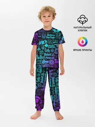Детская пижама с брюками / ЛОГОТИПЫ РОК ГРУПП НЕОН
