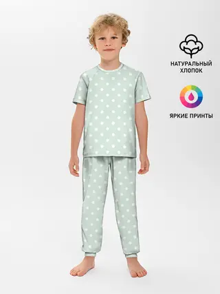 Детская пижама с брюками / белый горох