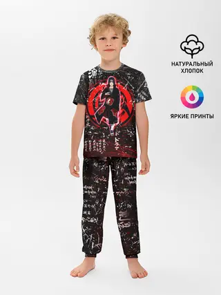 Детская пижама с брюками / ИТАЧИ УЧИХА ИЕРОГЛИФЫ гранж