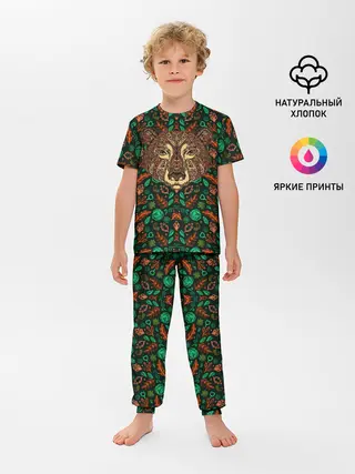 Детская пижама с брюками / Лесной Орнамент | Медведь