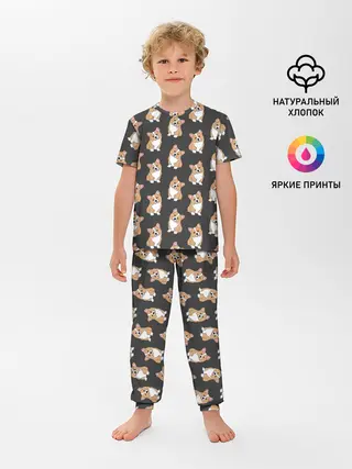 Детская пижама с брюками / Корги малыши