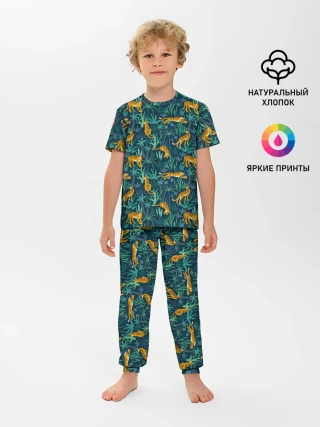 Детская пижама с брюками / Паттерн из Тигров и Растений
