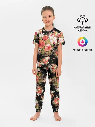 Детская пижама с брюками / Лилии и розы