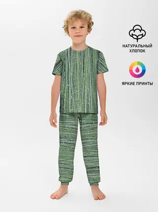 Детская пижама с брюками / Зеленый бамбук