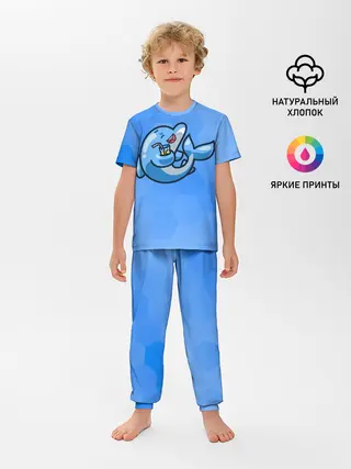 Детская пижама с брюками / Дельфин с коктейлем