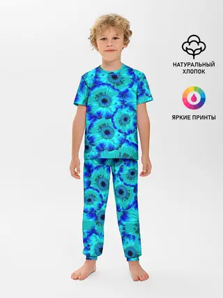 Детская пижама с брюками / Голубые хризантемы