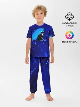 Детская пижама с брюками / Котик под Дождем