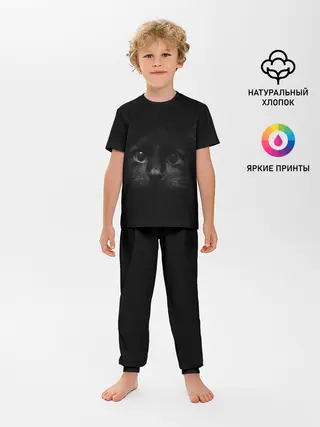 Детская пижама с брюками / черный кот