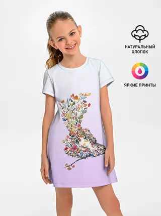 Детское платье / акварельная птичка