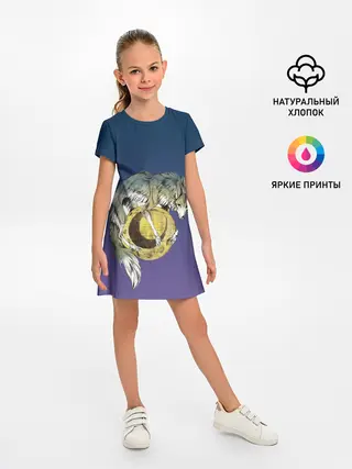 Детское платье / волченок на луне рисунок