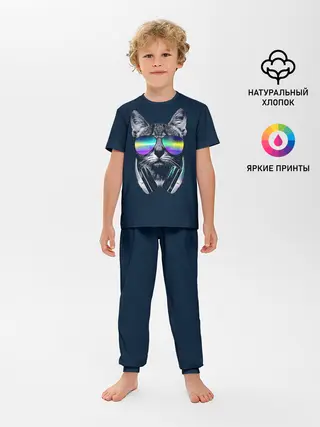 Детская пижама с брюками / Кот в Наушниках