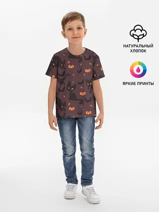 Детская базовая футболка / Хэллоуиновский кот