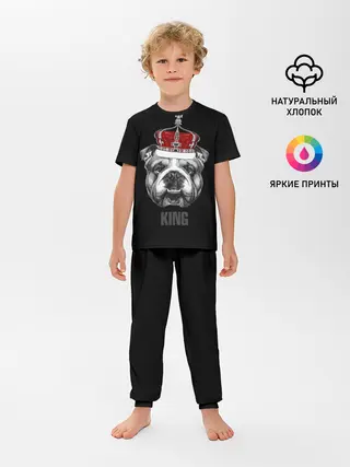 Детская пижама с брюками / Английский бульдог с короной
