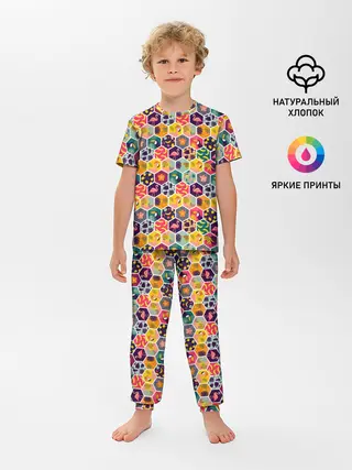 Детская пижама с брюками / Тропический коллаж
