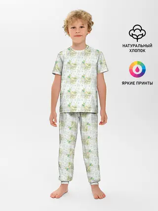 Детская пижама с брюками / Канарейки в клетках