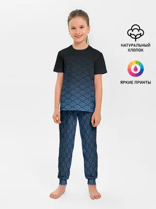Детская пижама с брюками / Узор круги темный синий