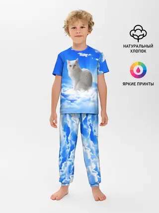 Детская пижама с брюками / Кот в облаках