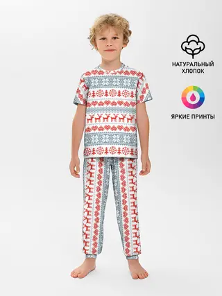 Детская пижама с брюками / Новогодний пиксельный узор