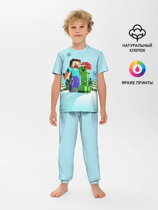 Детская пижама с брюками / MINECRAFT НОВОГОДНИЙ