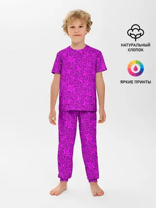 Детская пижама с брюками / Яркий цветочный неоновый узор