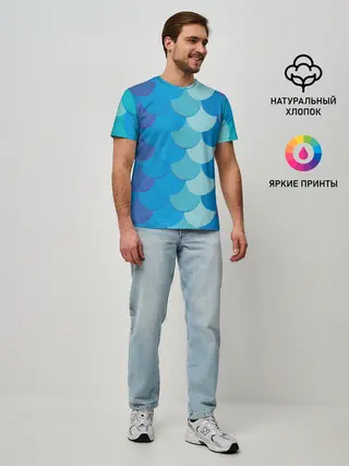 Мужская базовая футболка / Синяя чешуя рыбы
