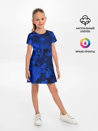 Детское платье / SONIC BLUE PATTERN | СИНИЙ ЁЖ
