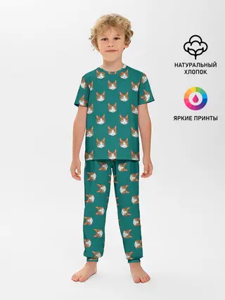 Детская пижама с брюками / Рыжий кот паттерн