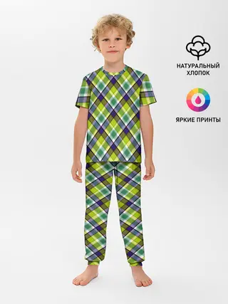 Детская пижама с брюками / Крупный клетчатый косой узор