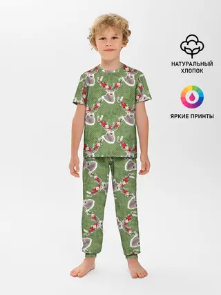 Детская пижама с брюками / Новогодние олени 2022