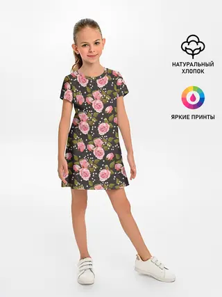 Детское платье / Яркие розовые розы