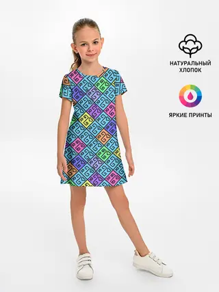 Детское платье / Неоновый яркий абстрактный узо