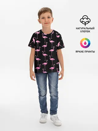 Детская базовая футболка / Фламинго | Чёрная