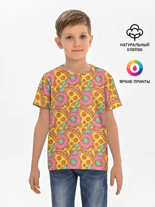 Детская базовая футболка / Пицца и пончики