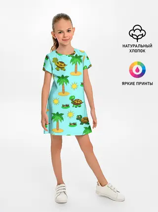 Детское платье / черепашки и пальмы