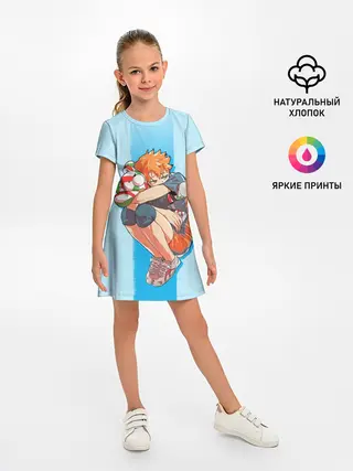 Детское платье / Хината на синем фоне