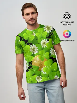 Мужская базовая футболка / Ирландский Клевер и Монетка