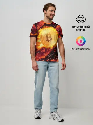 Мужская базовая футболка / БИТКОИН ОГОНЬ