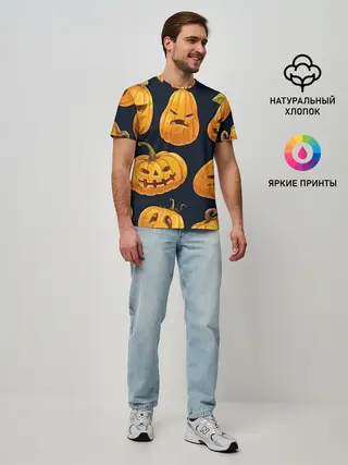 Мужская базовая футболка / Праздничные тыквы
