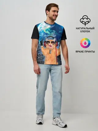Мужская базовая футболка / Кот на луне